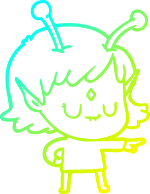 Bir insan tarafından çizilmiş bir uzaylı kız çizgi filmi.