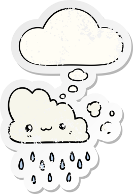 Düşünce baloncuklu karikatür fırtına bulutu bir insan tarafından çizilmiş yıpranmış bir çıkartma.