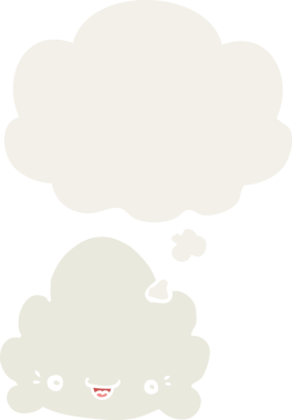 Düşünce baloncuğu olan karikatür bulutu insan tarafından çizilmiş.