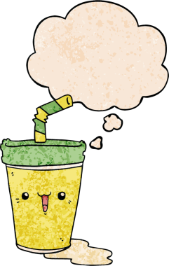 Bir insan tarafından çizilmiş grunge desenli düşünce baloncuklu tatlı bir karikatür soda.