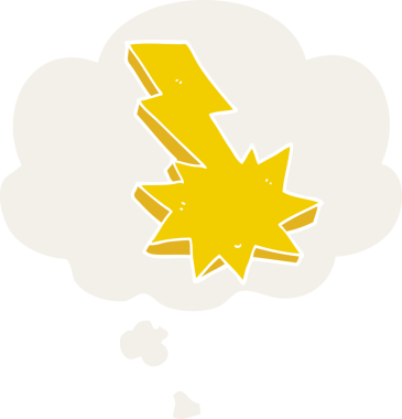 Düşünce baloncuğu olan karikatür yıldırımı bir insan tarafından çizilmiş.