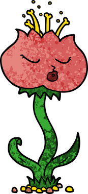 Bir insan tarafından çizilmiş sevimli karikatür çiçeği.