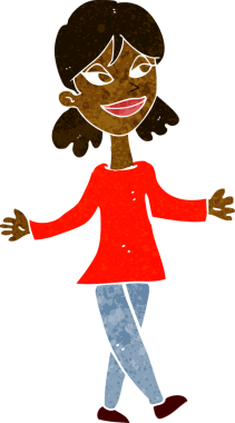 Bir insan tarafından çizilmiş tasasız bir karikatür kadını.