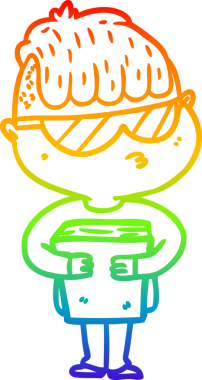 Bir insan tarafından çizilmiş güneş gözlüğü takan çizgi film çocuğu çizimi.