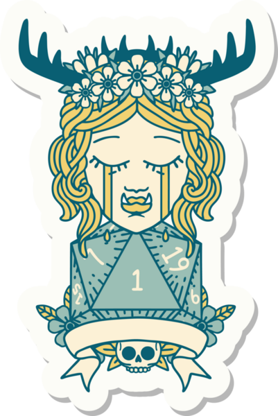 Ağlayan bir Ork Druid karakterinin çıkartması. Bir insan tarafından çizilmiş doğal bir rulo.