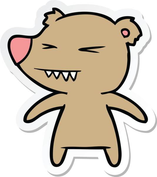 Bir insan tarafından çizilmiş kızgın bir ayı çizgi filminin çıkartması.