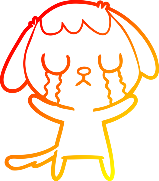 Bir insanın çizdiği ağlayan şirin bir köpeğin sıcak çizgi çizimi.