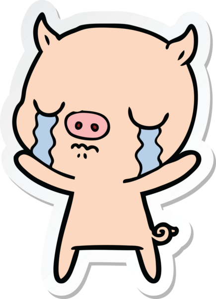 Bir insan tarafından çizilmiş, ağlayan bir domuzun çıkartması.