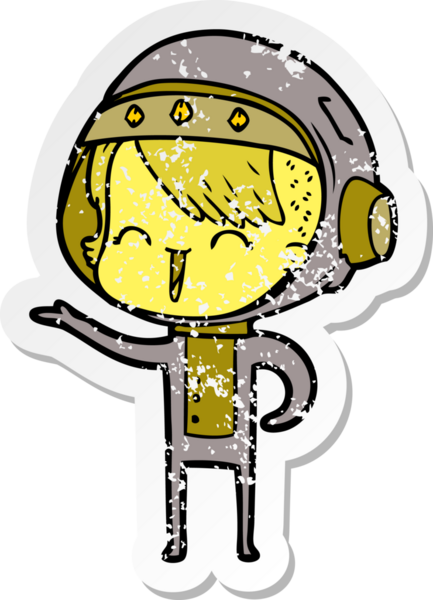 Bir insan tarafından çizilmiş mutlu bir uzay kızının sıkıntılı çıkartması.