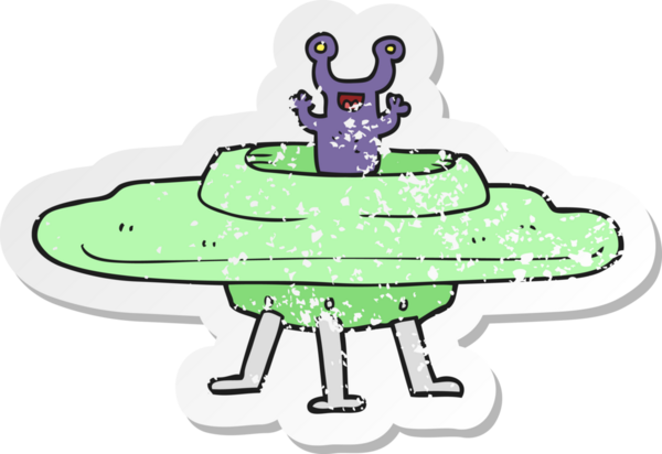 Bir insan tarafından çizilmiş bir uçan daire desenli karikatür çıkartması.