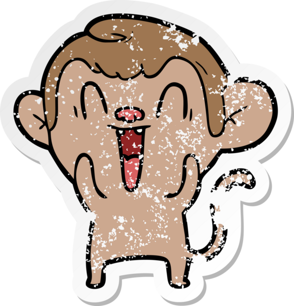 Bir insan tarafından çizilmiş gülen maymunun sıkıntılı çıkartması.