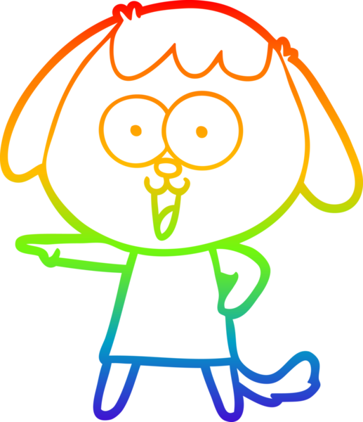 Gökkuşağı gradyan çizimi. Bir insan tarafından çizilmiş şirin bir köpek çizimi.