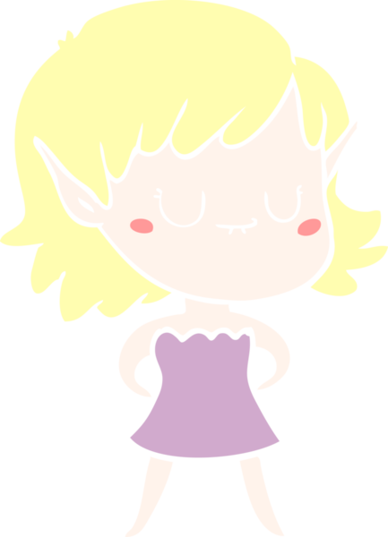 Bir insan tarafından çizilmiş mutlu düz renkli çizgi film elf kızı.