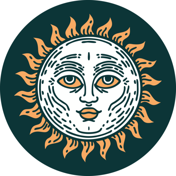 Bir insan tarafından çizilmiş bir güneşin ikonik dövme şekli