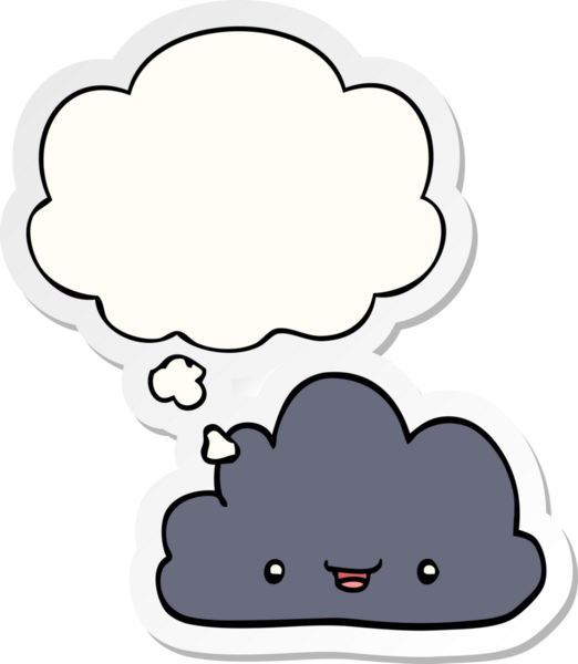 Mutlu karikatür bulutu. Düşünce baloncuğu insan tarafından çizilmiş bir çıkartma.