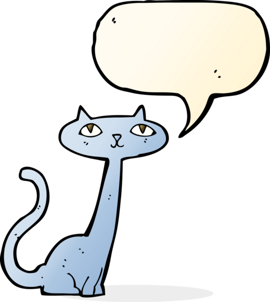 Bir insan tarafından çizilmiş konuşma balonu olan çizgi film kedisi.