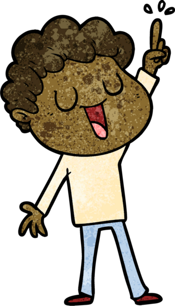 Bir insan tarafından çizilmiş harika bir fikri olan gülen karikatür adamı.