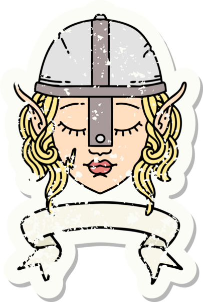 Retro Dövme Tarzı Elf Savaşçı karakteri yüzü Bir insan tarafından çizilmiş pankartıyla