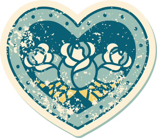 Bir insan tarafından çizilmiş kalp ve çiçeklerin sembolik depresif dövme şekli