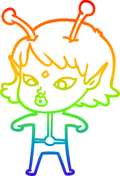 Gökkuşağı gradyan çizgisi bir insan tarafından çizilmiş güzel bir uzaylı kızın çizimi.