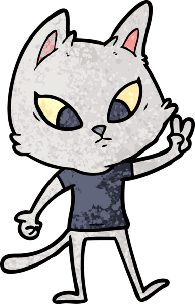 Bir insan tarafından çizilmiş kafası karışmış çizgi film kedisi.