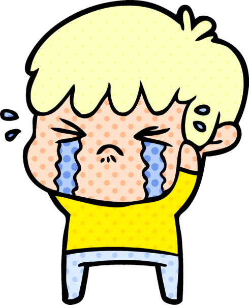 Bir insan tarafından çizilmiş ağlayan çizgi film çocuğu.