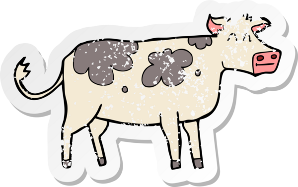 Bir insan tarafından çizilmiş karikatür ineğinin gerilimli çıkartması.