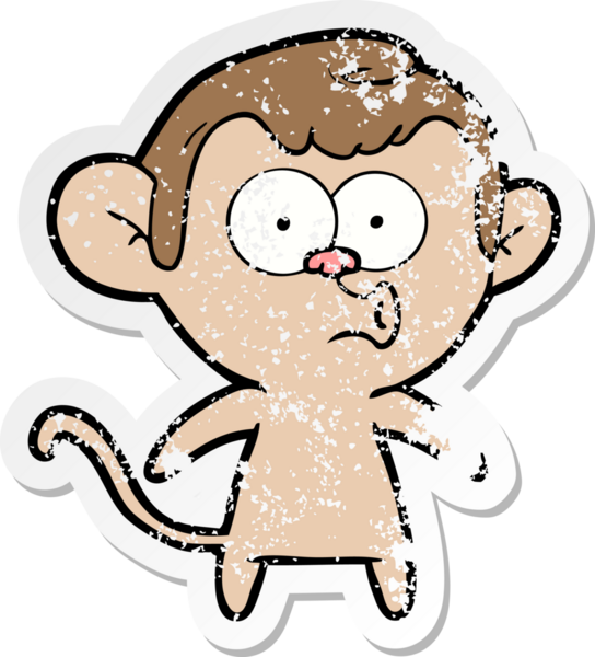 Bir insan tarafından çizilmiş karikatür kornalı maymunun sıkıntılı çıkartması.