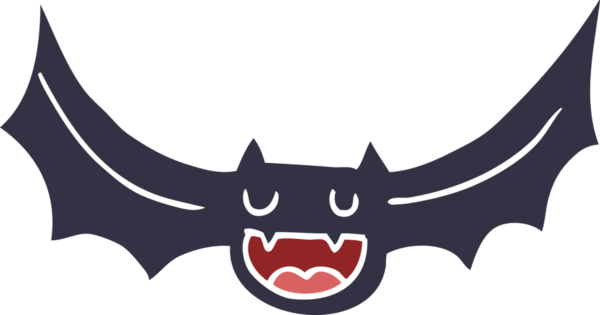 Bir insan tarafından çizilmiş düz renkli çizgi film yarasası