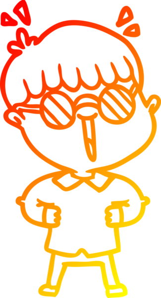 Bir insan tarafından çizilmiş gözlük takan çizgi film çocuğu çizimi.