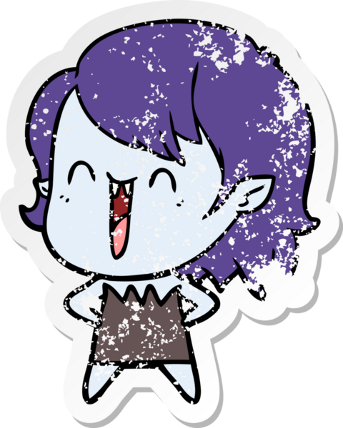 Bir insan tarafından çizilmiş mutlu vampir kız çizgi filminin kederli çıkartması.