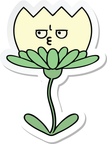 Bir insan tarafından çizilmiş şirin bir karikatür çiçeğinin çıkartması.