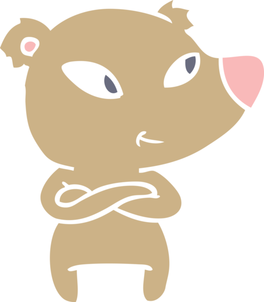 Sevimli düz renkli çizgi film ayısı çapraz kollu bir insan tarafından çizilmiş.