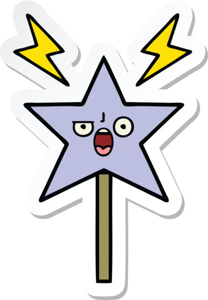 Bir insan tarafından çizilmiş şirin bir çizgi film sihirli değneğinin çıkartması.