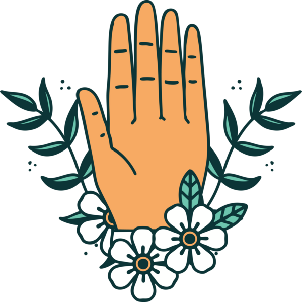 Bir insan tarafından çizilmiş el ve çiçeğin ikonik dövme şekli