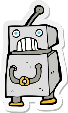 Bir insan tarafından çizilmiş robot karikatür çıkartması.