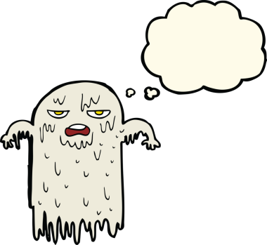 Bir insan tarafından çizilmiş baloncuklu sümüksü bir hayalet.