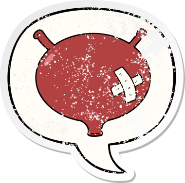 Konuşma baloncuğu olan karikatür mesanesi bir insan tarafından çizilmiş sıkıntılı eski bir çıkartma