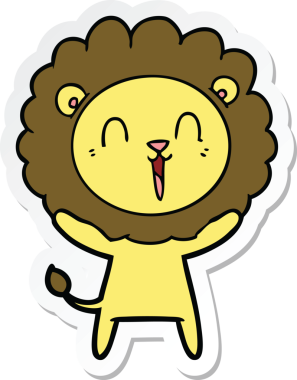 Bir insan tarafından çizilmiş gülen aslanın çıkartması.