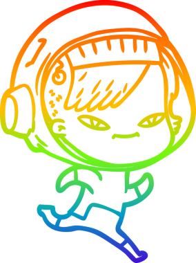 Gökkuşağı gradyan çizgi çizimi bir insan tarafından çizilmiş astronot bir kadın.