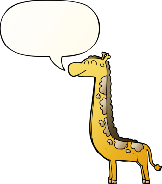 bir insan tarafından çizilmiş, konuşma baloncuklu çizgi film zürafası.