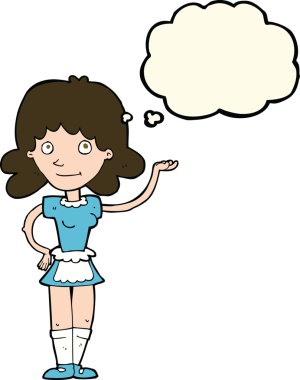 Bir insan tarafından çizilmiş düşünce balonlu çizgi film kızı.
