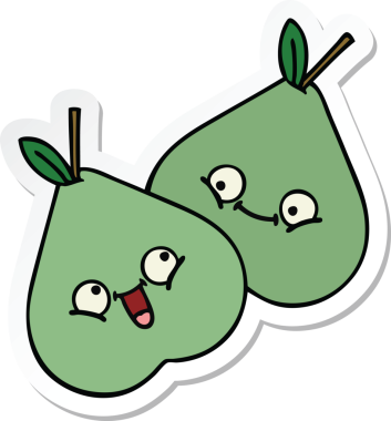 Bir insan tarafından çizilmiş şirin yeşil bir armut çıkartması.