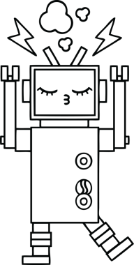 Bir insan tarafından çizilmiş bozuk bir robotun çizgi çizimi