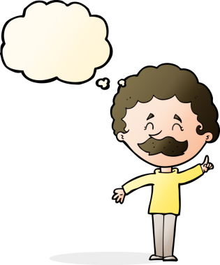 Bir insan tarafından çizilmiş düşünce baloncuğu fikri olan çizgi film adamı.