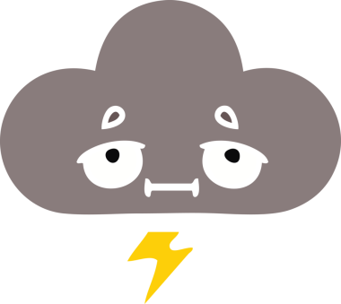 Bir insan tarafından çizilmiş bir fırtına bulutunun düz renkli retro karikatürü