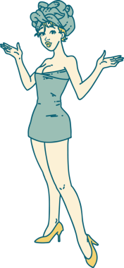 Bir insan tarafından çizilmiş havluları olan geleneksel bir poster kızı dövmesi.