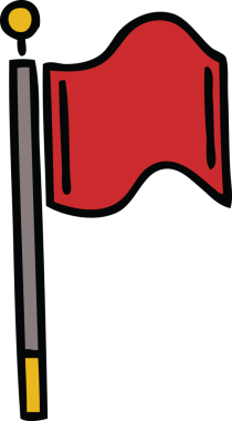 Bir insan tarafından çizilmiş kırmızı bayraklı şirin bir çizgi film.