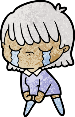 Bir insan tarafından çizilmiş ağlayan çizgi film kadını.