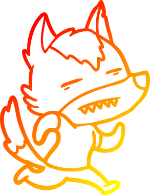 Bir insan tarafından çizilmiş dişleri gösteren çizgi bir kurdun sıcak çizgi çizimi